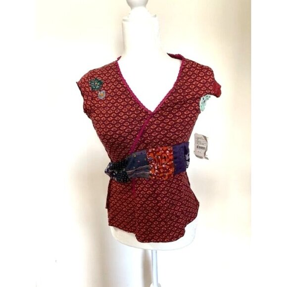 NWT Free People Cotton Faux Wrap Top Embroidered Sequin Accents Cotton XS - Picture 1 of 8